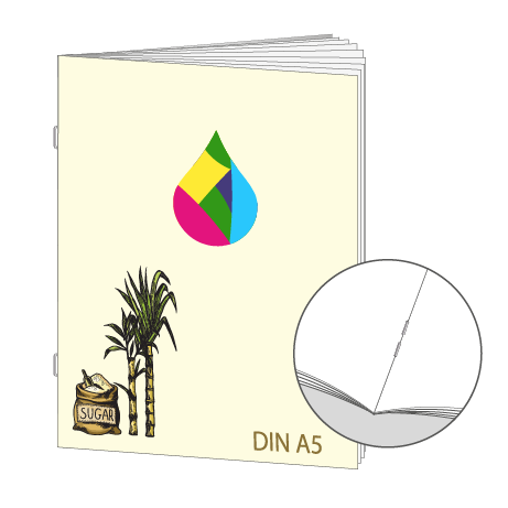 Broschüre aus Zuckerrohrpapier | DIN A5 20-Seiter | bedruckt