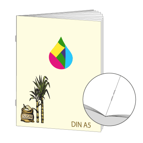 Broschüre aus Zuckerrohrpapier | DIN A5 8-Seiter | bedruckt